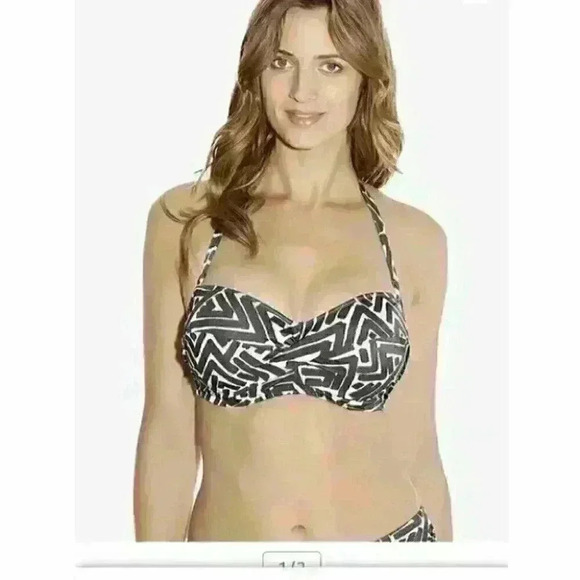 Fantasie  San Marino Geometric Twist Bikini Top Lycra Brown Gray Size 32DD NWT - Picture 1 of 12